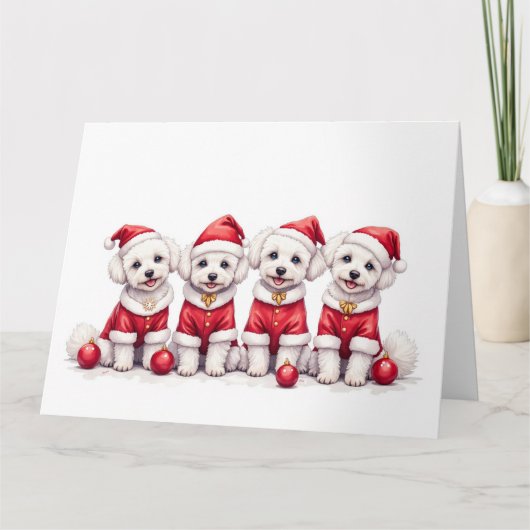 Bichon Frise Christmas Dress Santa Hat Kaart (Voorkant)