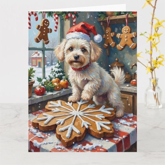 Bichon Frise Christmas Gingerbread Baking Holiday Kaart (Gele Bloem)