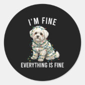 Bichon Frise Christmas I'm Fine Everything Is Fine Ronde Sticker (Voorkant)