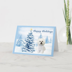 Bichon Frise Christmas Kaart Blue Tree