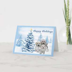 Bichon Frise Christmas Kaart Blue Tree