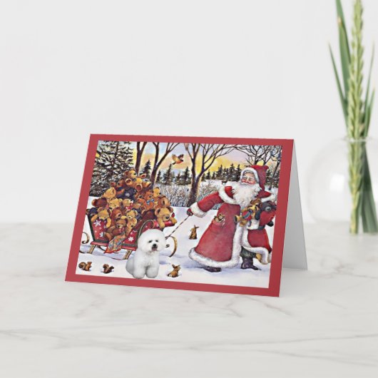 Bichon Frise Christmas Kaart Santa Beren (Voorkant)