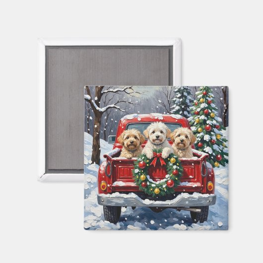 Bichon Frise Christmas Red Truck Holiday Magneet (Voorkant / Achterkant)