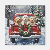Bichon Frise Christmas Red Truck Holiday Magneet (Voorkant)
