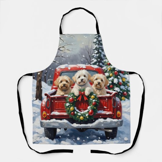 Bichon Frise Christmas Red Truck Holiday Schort (Voorkant)