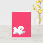 Bichon Frise Custom Note Kaart in Roze (Gele Bloem)