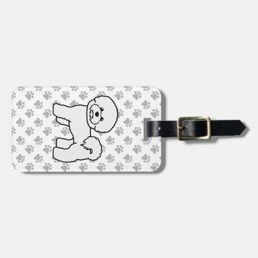Bichon Frise Cute Cartoon Dog & Custom Text Bagagelabel (Voorkant horizontaal)