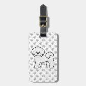 Bichon Frise Cute Cartoon Dog & Custom Text Bagagelabel (Voorkant verticaal)