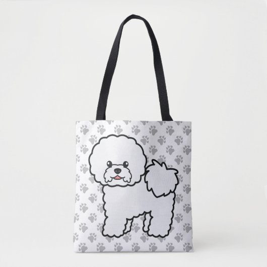 Bichon Frise Cute Cartoon Dog & Paws Tote Bag (Voorkant)