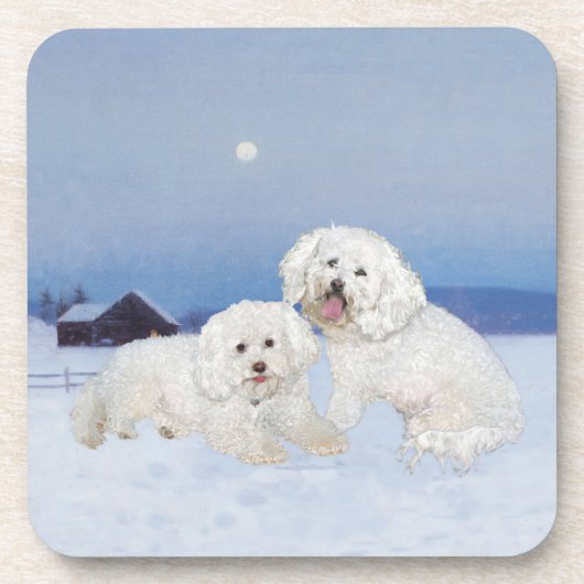 Bichon Frise Decemberavond Onderzetter (Voorkant)