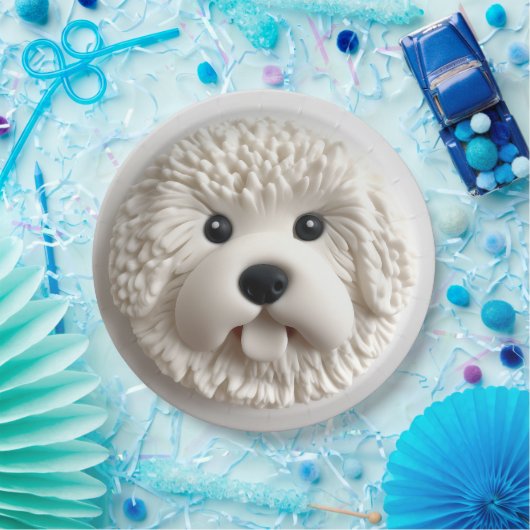 Bichon Frise Dog 3D geïnspireerd Papieren Bordje (Feest)