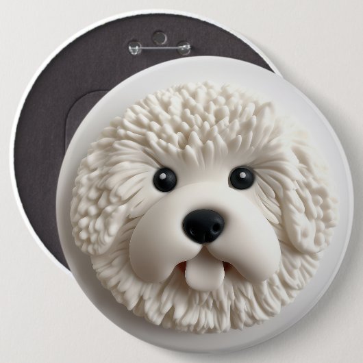 Bichon Frise Dog 3D geïnspireerd Ronde Button 6,0 Cm (Voorkant /achterkant)