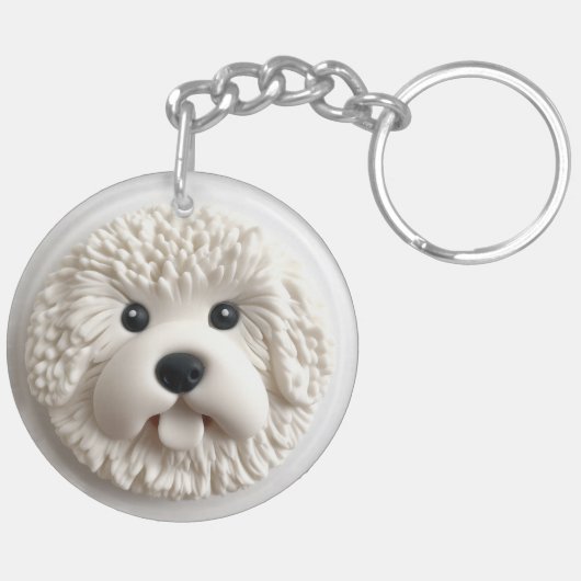 Bichon Frise Dog 3D geïnspireerd Sleutelhanger (Achterkant Rechts)