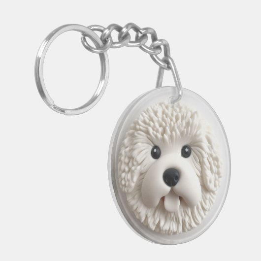 Bichon Frise Dog 3D geïnspireerd Sleutelhanger (Voorkant Links)