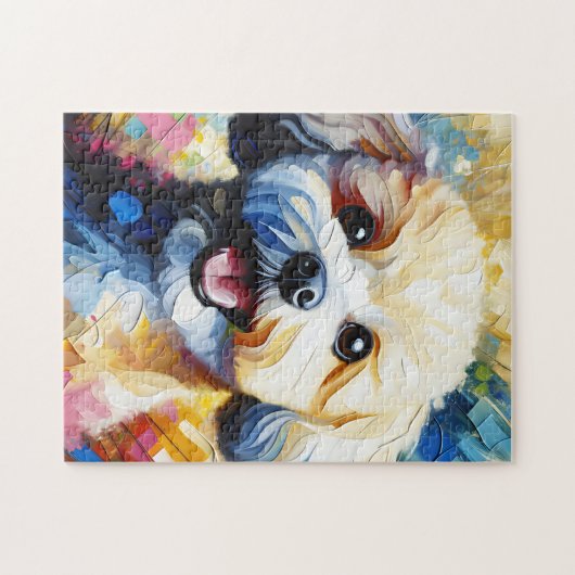 Bichon Frise Dog Acryl Art Print Hondenliefhebber  Legpuzzel (Horizontaal)
