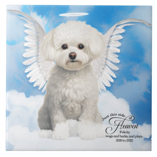 Bichon Frise Dog Angel Custom Pet Memorial Tegeltje (Voorkant)