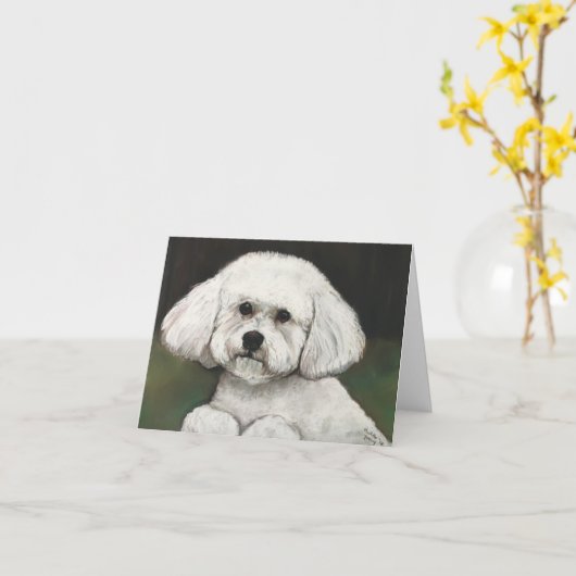 Bichon Frise Dog Art Note Kaart (Gele Bloem)