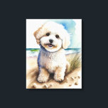 Bichon Frise Dog Art Painting Canvas Afdruk<br><div class="desc">Cute Bichon Frise hond op het strandwerk in waterverf.</div>