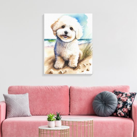 Bichon Frise Dog Art Painting Canvas Afdruk (Insitu (Woonkamer))