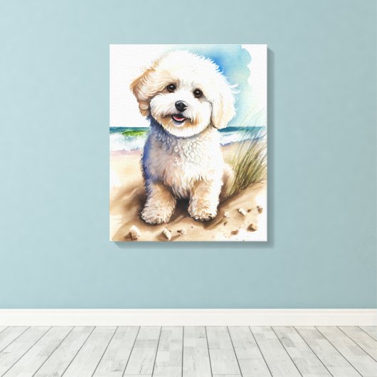 Bichon Frise Dog Art Painting Canvas Afdruk (Insitu (Houten vloer))