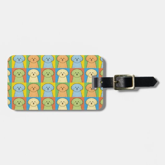Bichon Frise Dog Cartoon Pop-Art Bagagelabel (Voorkant horizontaal)