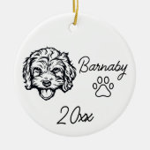 Bichon Frise Dog Custom Naam & Jaar Line Art Keramisch Ornament (Voorkant)
