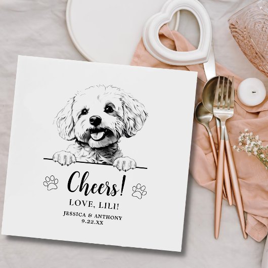 Bichon Frise Dog Drawing Gepersonaliseerde Proost Servet