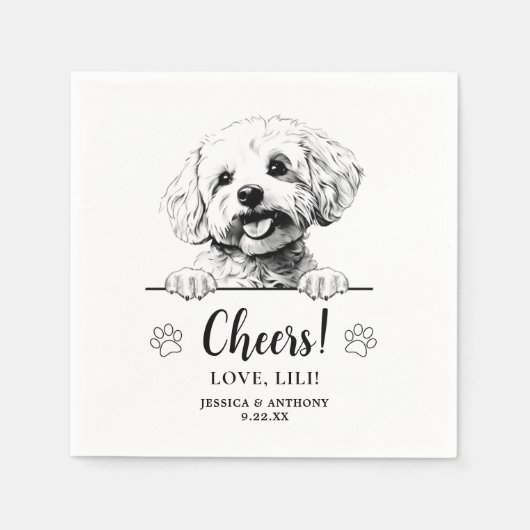 Bichon Frise Dog Drawing Gepersonaliseerde Proost Servet (Voorkant)