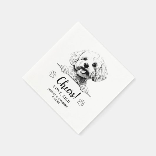 Bichon Frise Dog Drawing Gepersonaliseerde Proost Servet (Hoek)