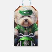 Bichon Frisé Dog Driving Bike St. Patrick's Day Cadeaulabel (Achterkant)