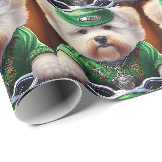 Bichon Frisé Dog Driving Bike St. Patrick's Day Cadeaupapier (Rol Hoek)