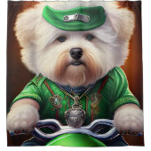 Bichon Frisé Dog Driving Bike St. Patrick's Day Douchegordijn (Voorkant)