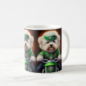 Bichon Frisé Dog Driving Bike St. Patrick's Day Koffiemok (Voorkant rechts)
