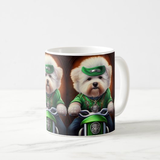 Bichon Frisé Dog Driving Bike St. Patrick's Day Koffiemok (Voorkant rechts)