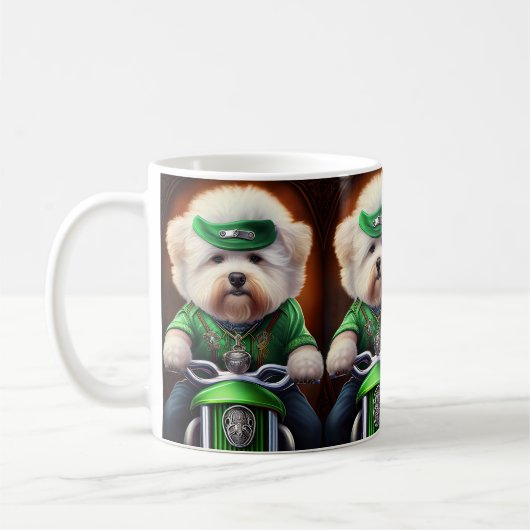 Bichon Frisé Dog Driving Bike St. Patrick's Day Koffiemok (Links)