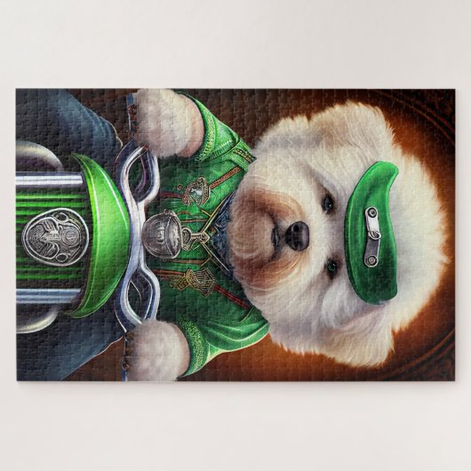 Bichon Frisé Dog Driving Bike St. Patrick's Day Legpuzzel (Horizontaal)