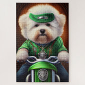 Bichon Frisé Dog Driving Bike St. Patrick's Day Legpuzzel (Verticaal)
