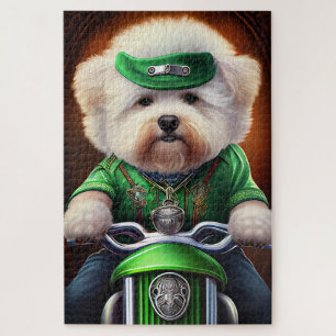 Bichon Frisé Dog Driving Bike St. Patrick's Day Legpuzzel