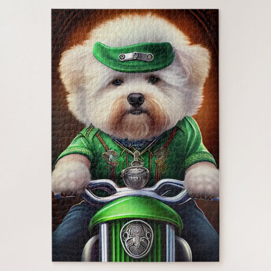 Bichon Frisé Dog Driving Bike St. Patrick's Day Legpuzzel (Verticaal)