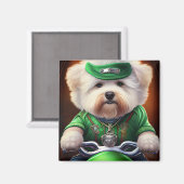 Bichon Frisé Dog Driving Bike St. Patrick's Day Magneet (Voorkant / Achterkant)