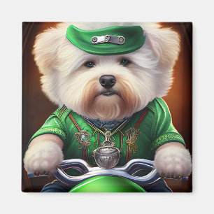 Bichon Frisé Dog Driving Bike St. Patrick's Day Magneet