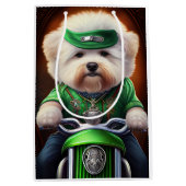 Bichon Frisé Dog Driving Bike St. Patrick's Day Medium Cadeauzakje (Voorkant)