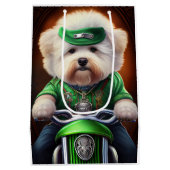 Bichon Frisé Dog Driving Bike St. Patrick's Day Medium Cadeauzakje (Achterkant)