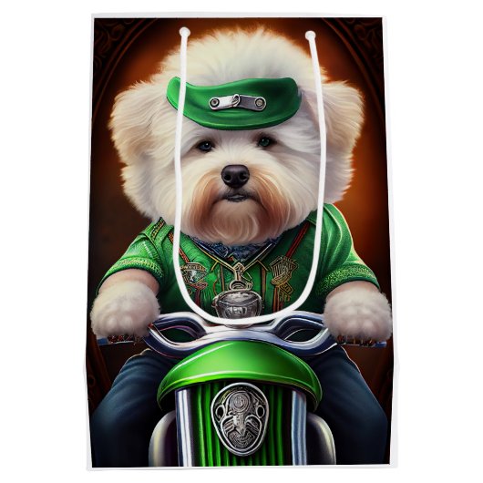 Bichon Frisé Dog Driving Bike St. Patrick's Day Medium Cadeauzakje (Achterkant)