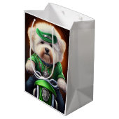 Bichon Frisé Dog Driving Bike St. Patrick's Day Medium Cadeauzakje (Achterkant Gekanteld)