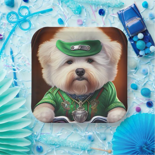 Bichon Frisé Dog Driving Bike St. Patrick's Day Papieren Bordje (Feest)