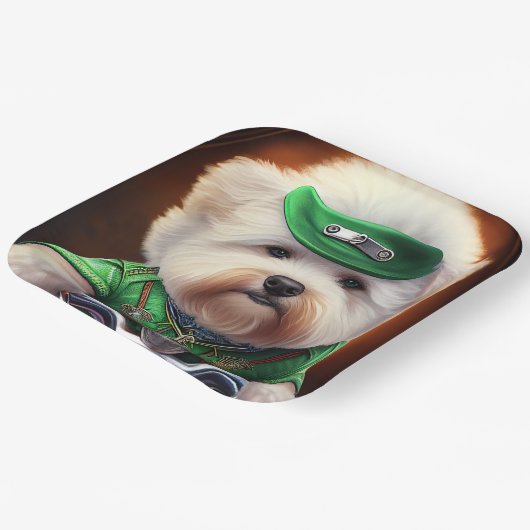 Bichon Frisé Dog Driving Bike St. Patrick's Day Papieren Bordje (Gebogen)