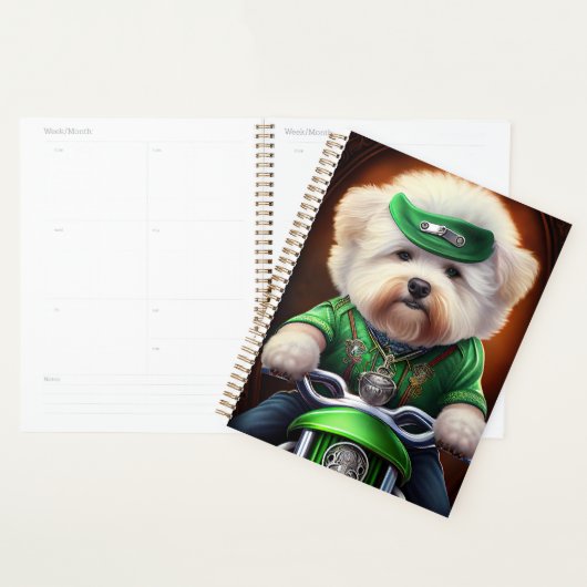 Bichon Frisé Dog Driving Bike St. Patrick's Day Planner (Display)