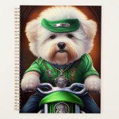 Bichon Frisé Dog Driving Bike St. Patrick's Day Planner (Voorkant)