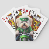 Bichon Frisé Dog Driving Bike St. Patrick's Day Pokerkaarten (Achterkant)